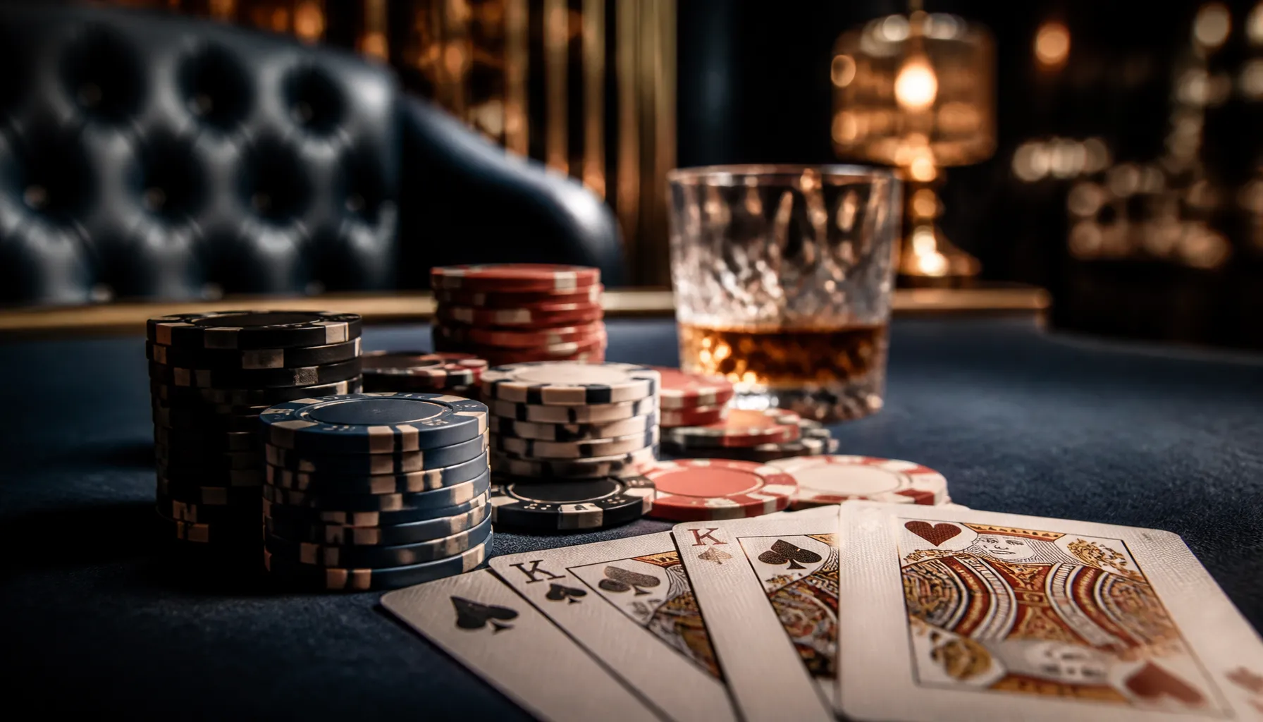 Close-up of gleaming interlocked gold rings spinning on a dark velvet surface with warm cinematic casino lighting