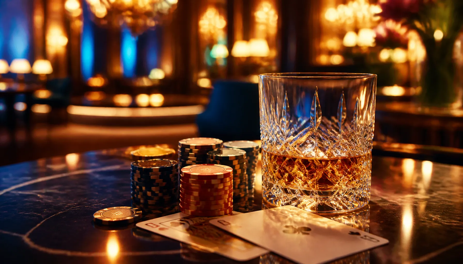Close-up of gleaming interlocked gold rings spinning on a dark velvet surface with warm cinematic casino lighting
